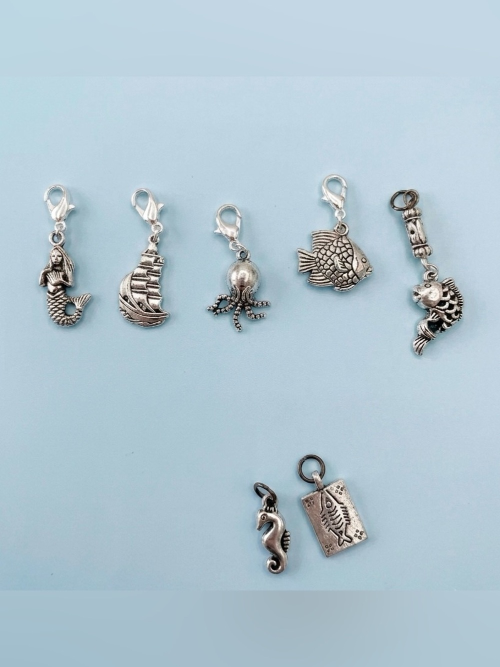 Bundle of 7 Nautical mermaid fish octopus Bracelet Charms/ junk journal charms